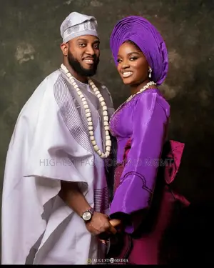 Silver Agbada and Lilac Gown for Couple