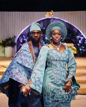 Teal Aso-Ebi Gown and Patterned Agbada