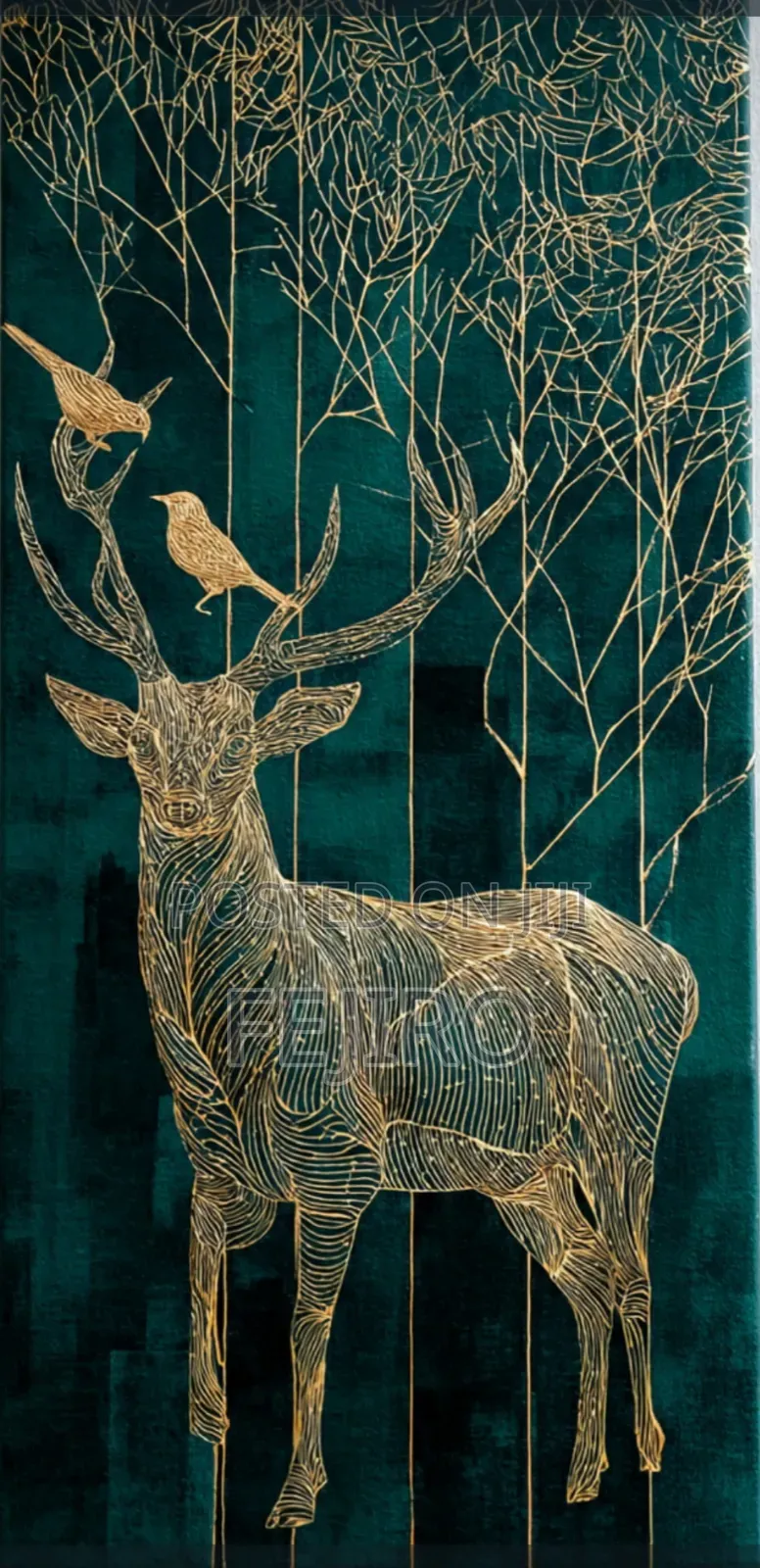 Emerald Gold Deer Canvas - Luxury Wall Art