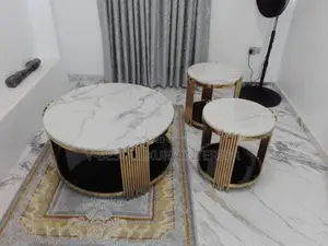 Luxury Marble Centre Table 3in1 Set – Gold Frame Statement Piece