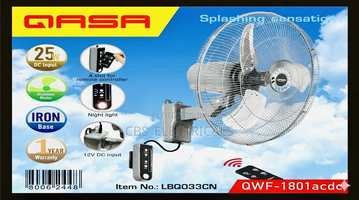 Qasa 18" AC/Dc Wall Fan