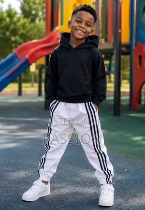 Boys Black Hoodie and White Stripe Joggers Set