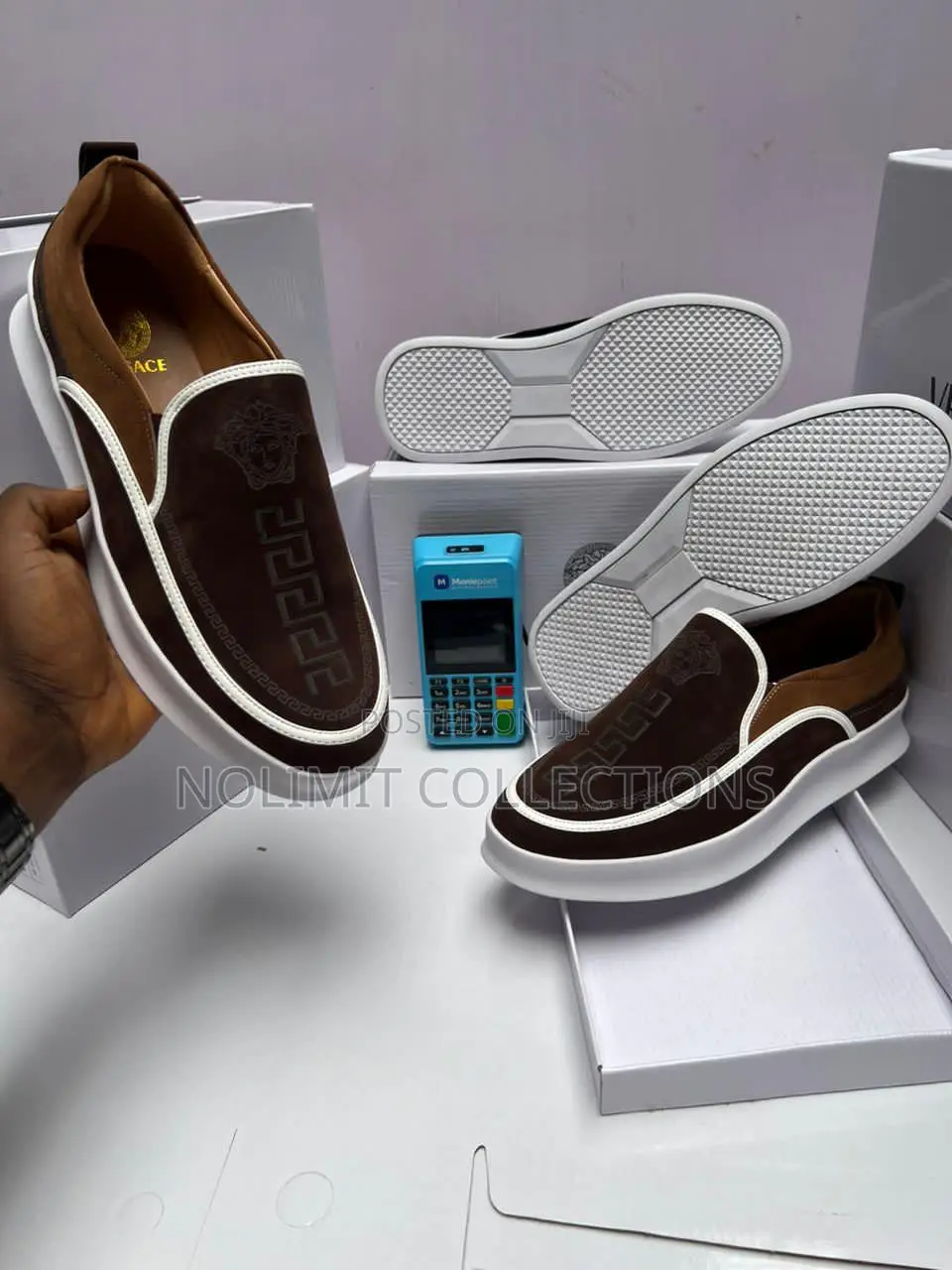 Versace Suede Loafers With White Sole