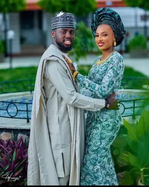 Sage Lace Gown and Champagne Agbada Set