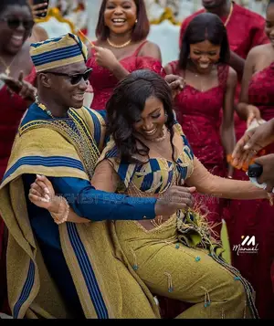 Gold-Navy Corset Gown and Gold-Navy Agbada Set