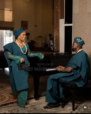 Teal Lace Peplum Set and Teal Agbada