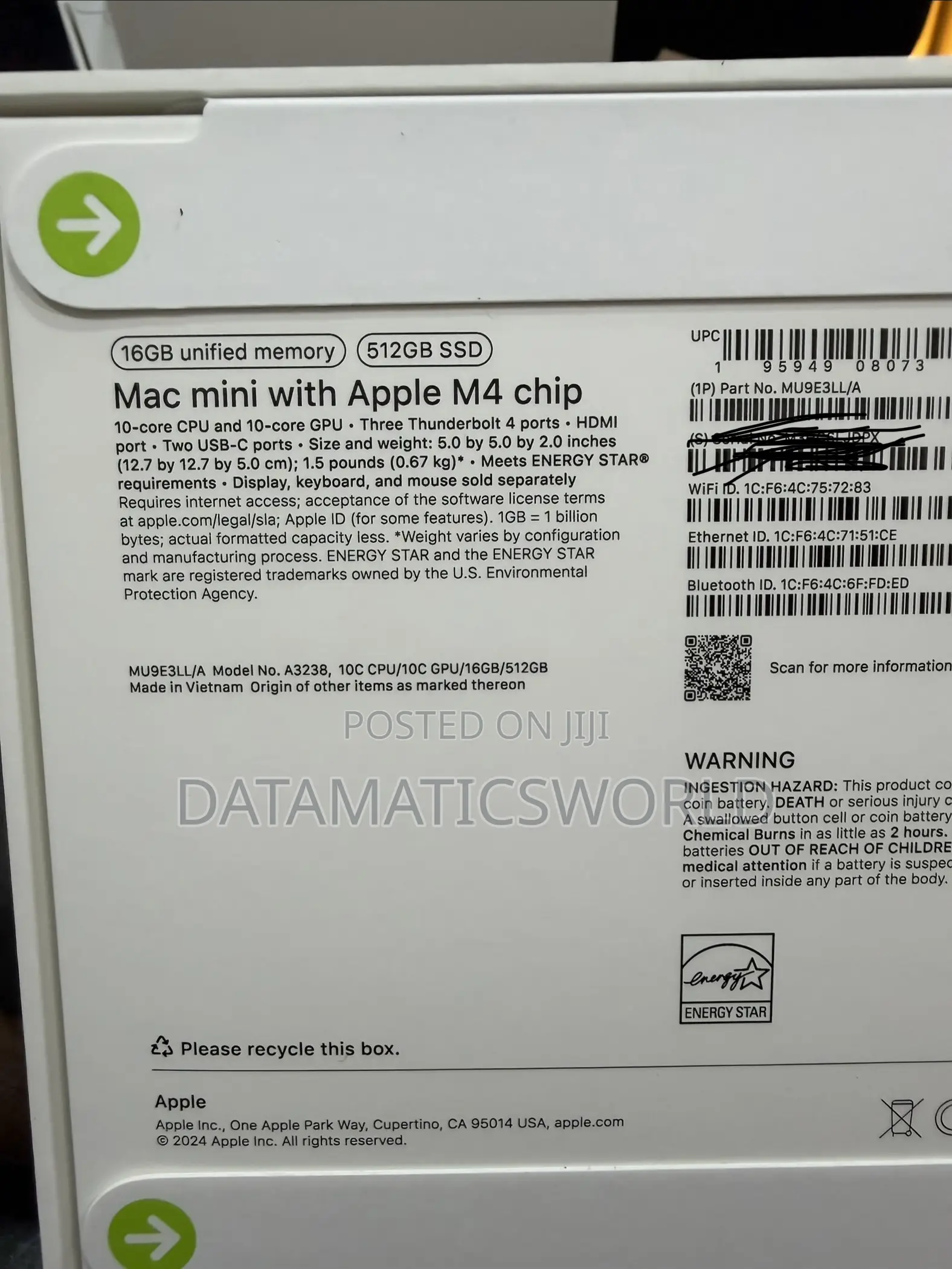 New Desktop Computer Apple Mac Mini M4 16GB Apple M4 SSD 512GB