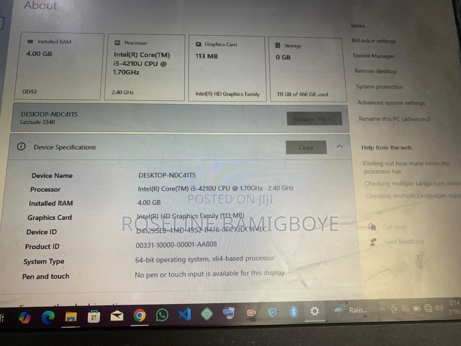 Laptop Dell Latitude 13 3340 4GB Intel Core i5 HDD 500GB