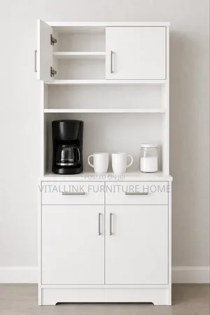 White Modern Coffee Bar, Storage Cabinet With Hutch Drawers