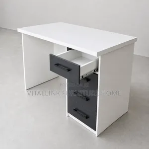 Modern White Office Desk With 4-Drawer Storage Cabinet