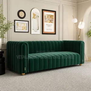 Luxury Emerald Green Velvet Sofa With Channel Tufting Gold Feet