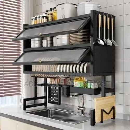 Double Layer Over Sink Dish Rack With Cover 95cm