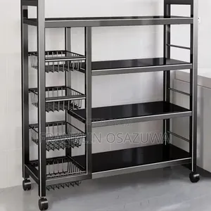 4-Tier Kitchen Storage Rack With Side Baskets Wheels