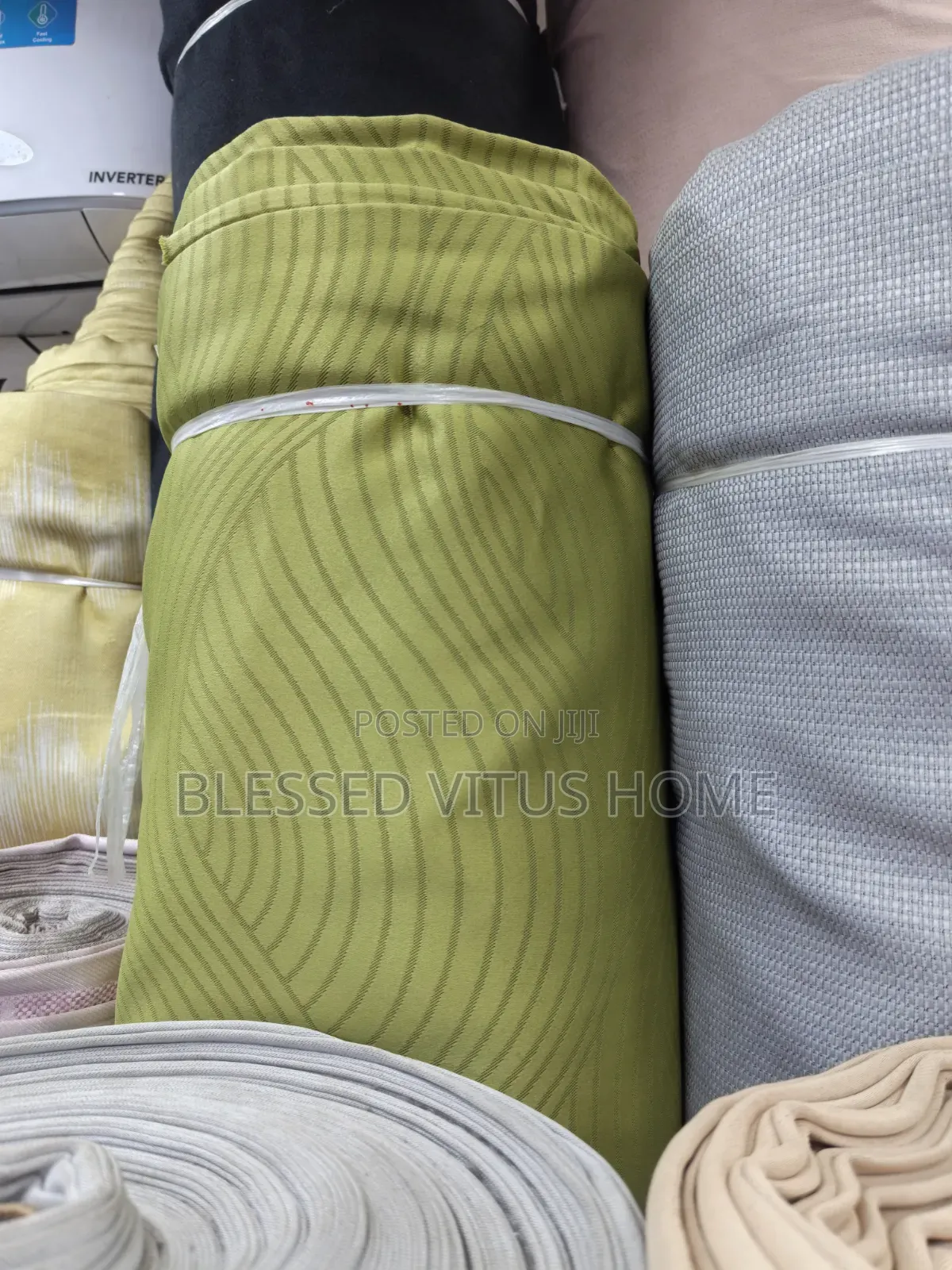 Premium Turkish Curtain – Olive Green Wave Design
