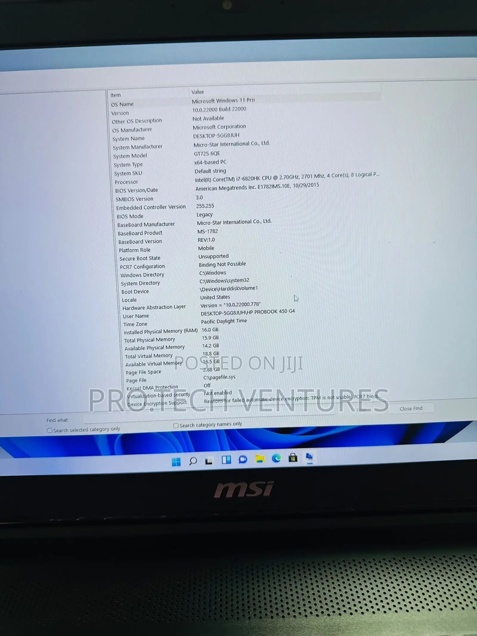 Laptop MSI 32GB Intel Core i7 SSD 512GB