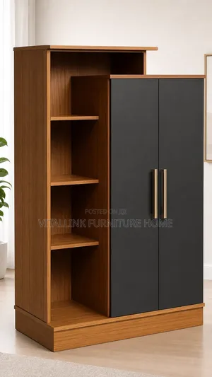Morden Storage Wardrobe With Open Shelves , Dark Grey Doors