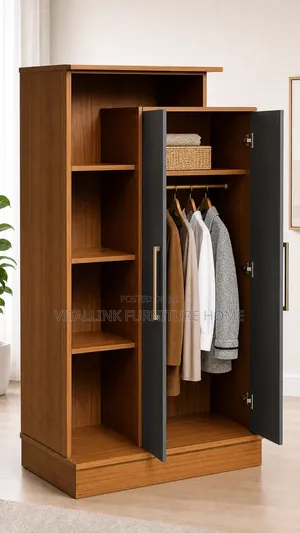 Morden Storage Wardrobe With Open Shelves , Dark Grey Doors