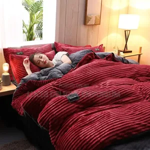  Luxury Wine Red Rabbit Fur Duvet Set -7/7