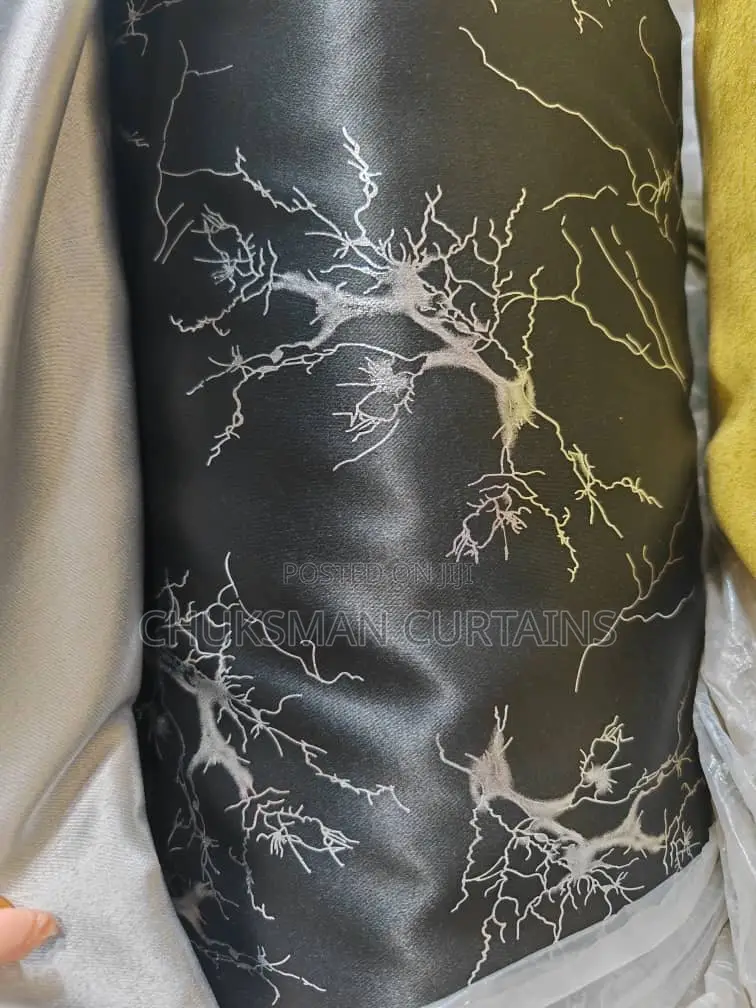 Thick Black and Silver Design Curtain