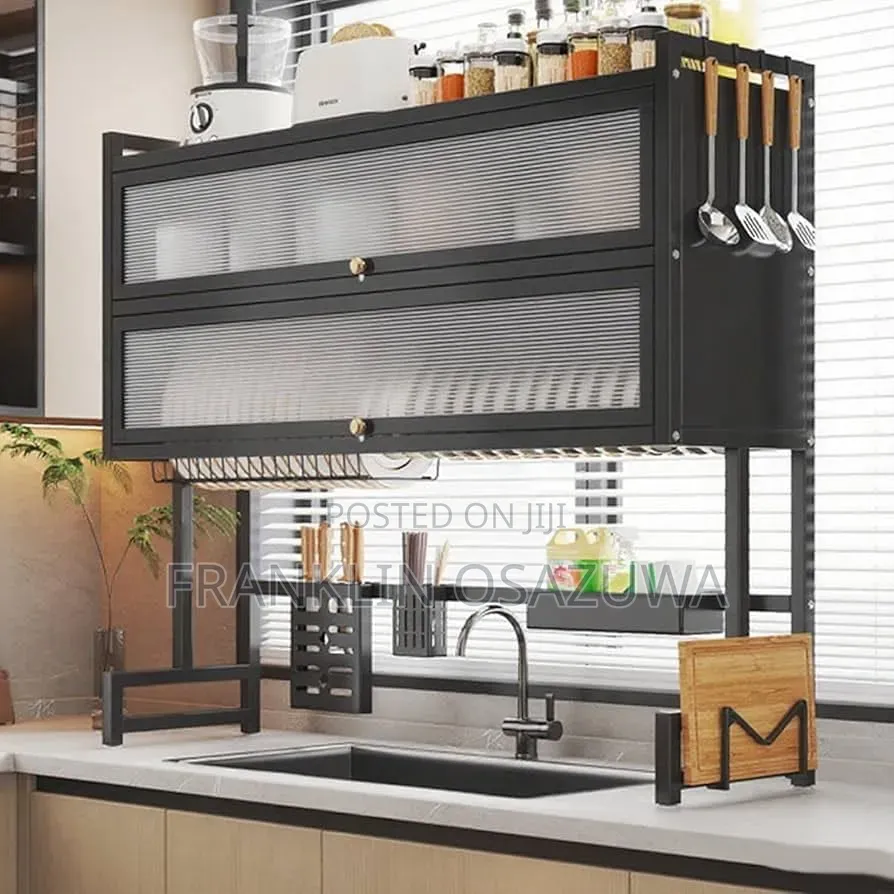 2-Tier Kitchen Dish Drying Rack With Dustproof Cover Utensil Holder
