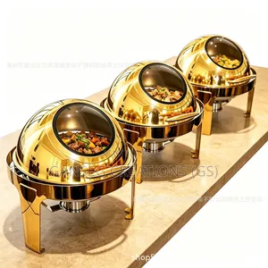Luxury 8.5-Litre Round Roll-Top Gold ChafingDish Set With Glass Window