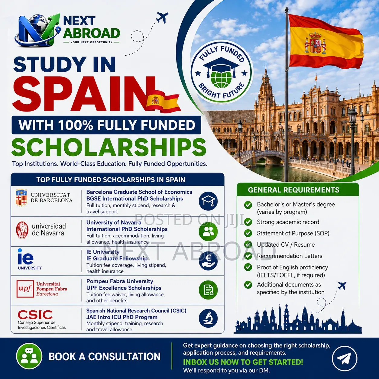 Study in Spain With 100% Fully Funded