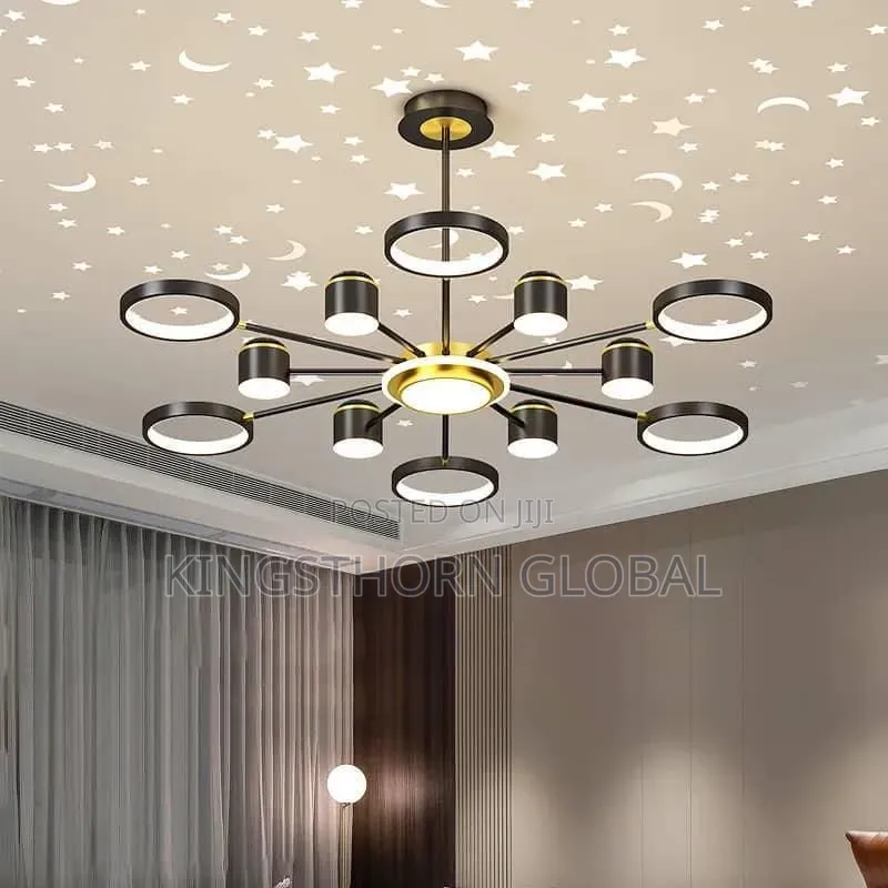 Modern LED Ring Chandelier Ceiling Light Black Gold