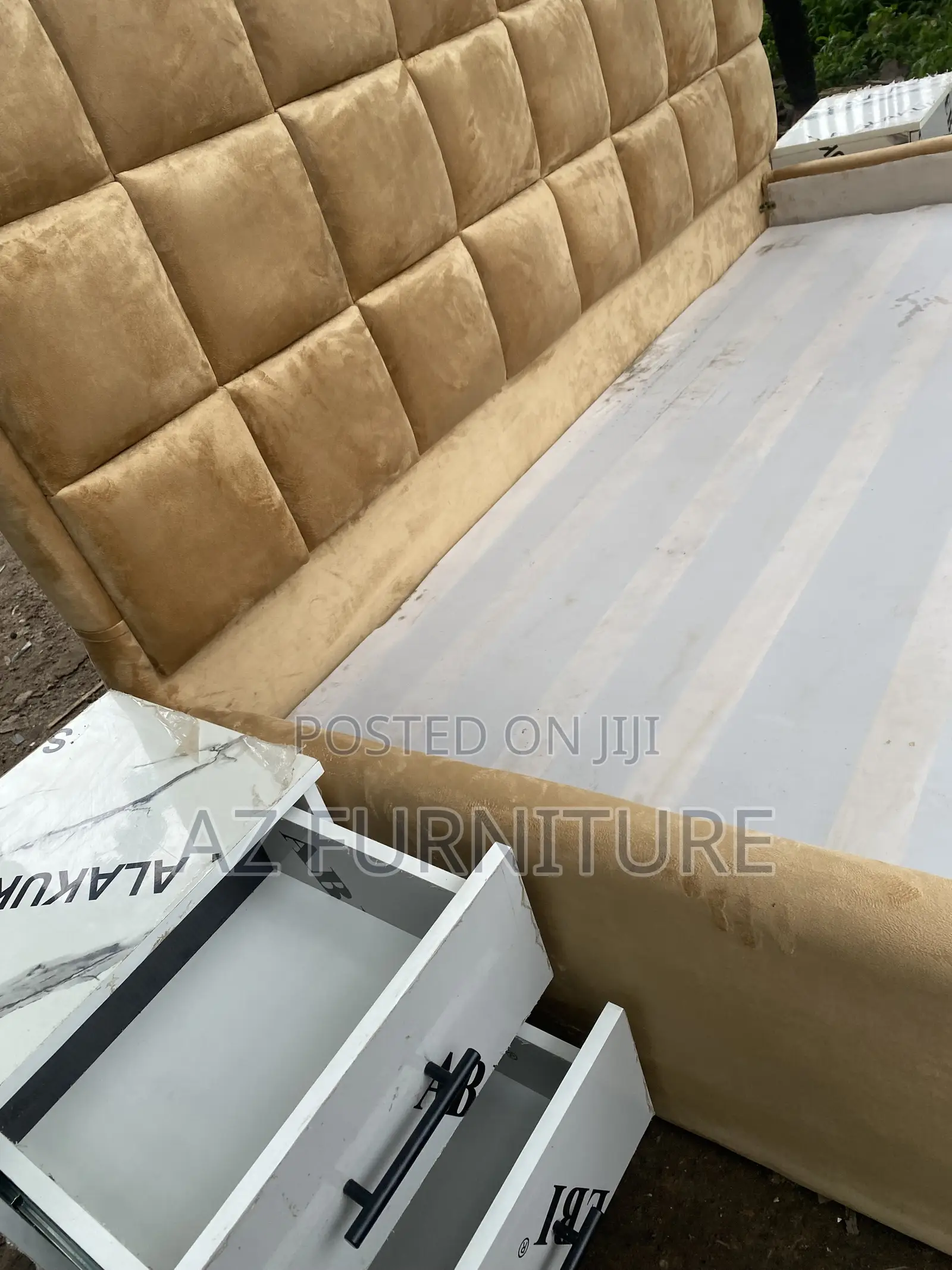 6 by 6 Padded Bedframe With Shelf