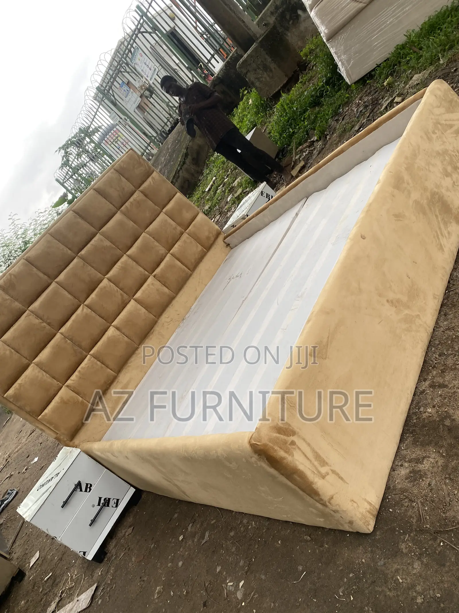 6 by 6 Padded Bedframe With Shelf