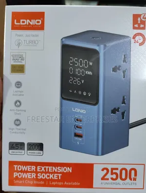 Ldnio Tower Extension Power Socket. 2500w 4 Universal Outlets.