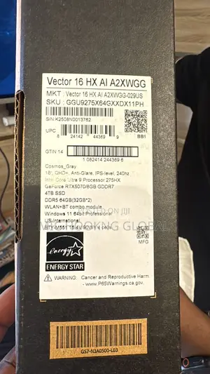 New Laptop MSI Vector 16 HX AI A2XWIG 64GB Intel Core Ultra 9 SSD 4T