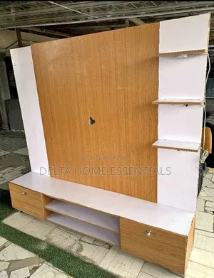 Modern Wooden TV Wall Unit Console With LED Shelves
