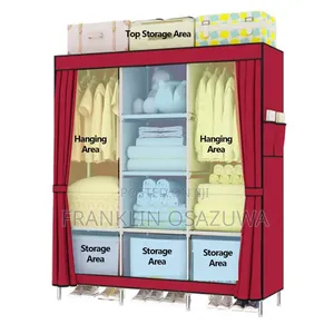 Portable Foldable Fabric Wardrobe With Hanging Rod Storage Shelves