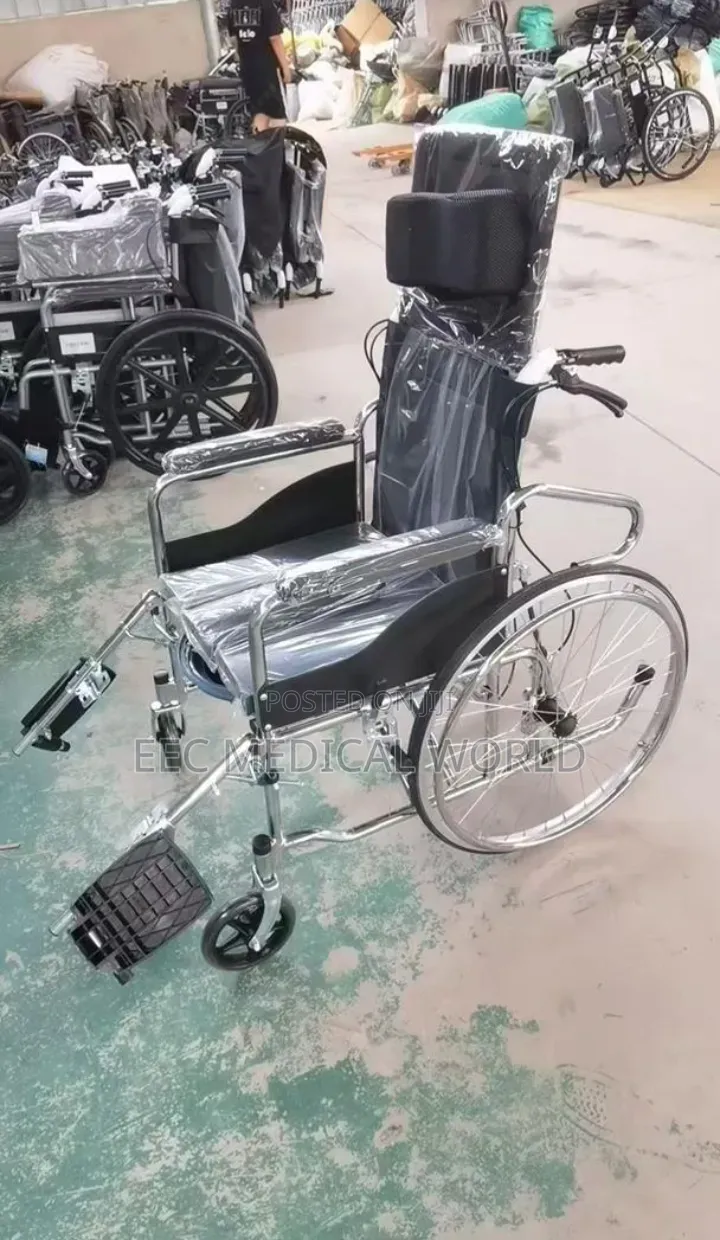 Executive Reclining Commode Wheelchair With High Backrest