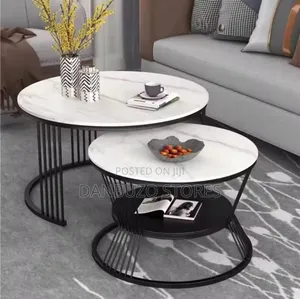 Mable Top With Black Designer Steel Stand Double Center Table