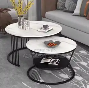 Mable Top With Black Designer Steel Stand Double Center Table