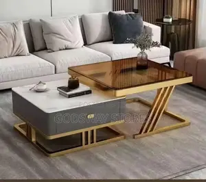 Twin Mable and Glass Center Table With Gold-Colored Stand