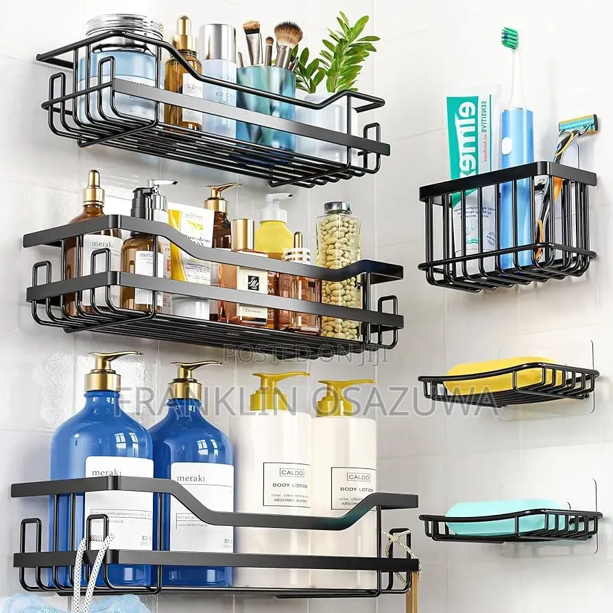 5-Piece Wall Mounted Bathroom Shelf Shower Organizer Rack (No-Drill)