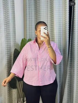 Ladies Oversized Button Up Stripe Shirt