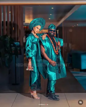 Emerald Corset Gown With Appliques Embroidered Emerald Agbada Set