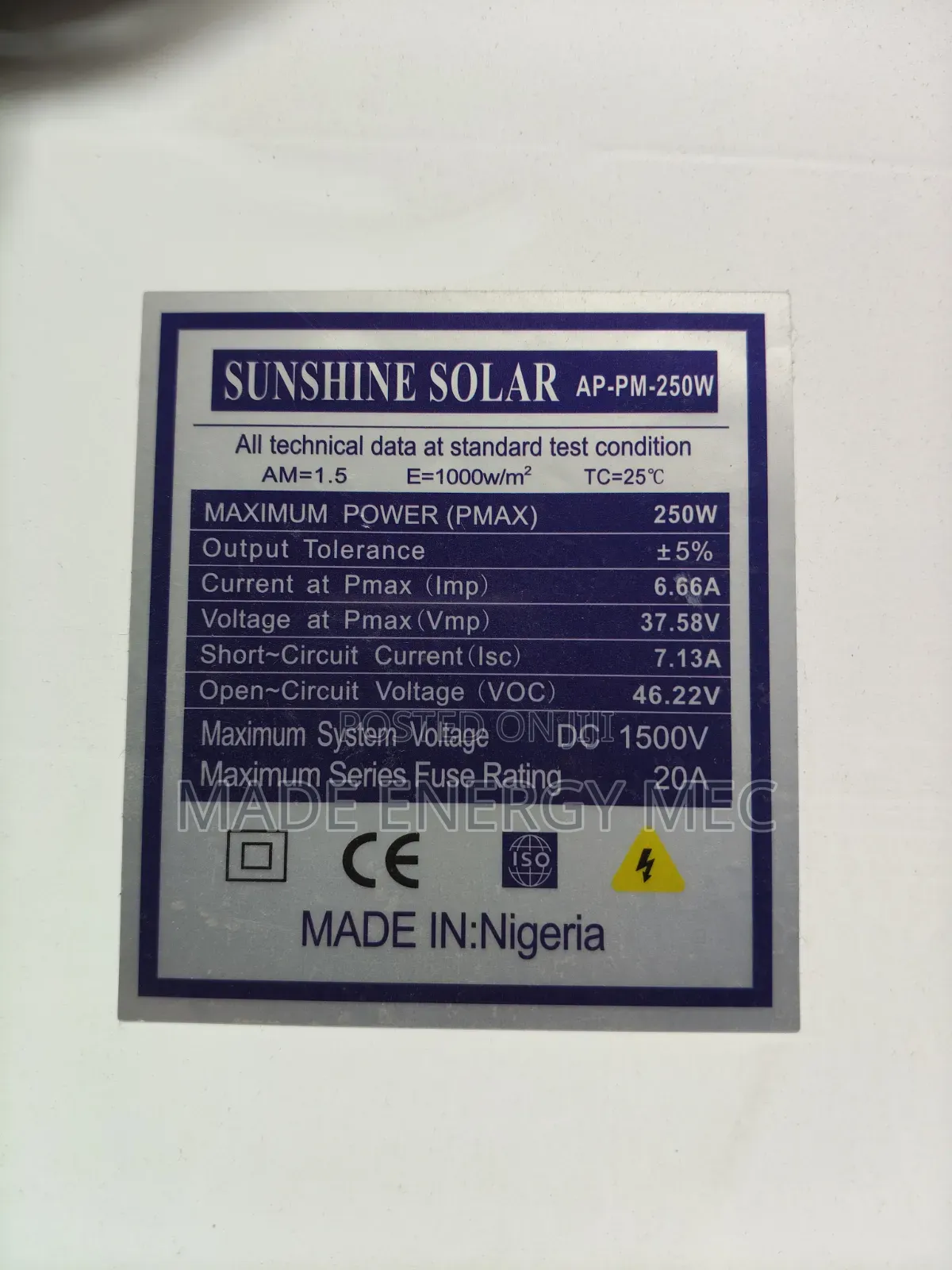 250w Sunshine Solar Panel Monocrystalline Solar Panel