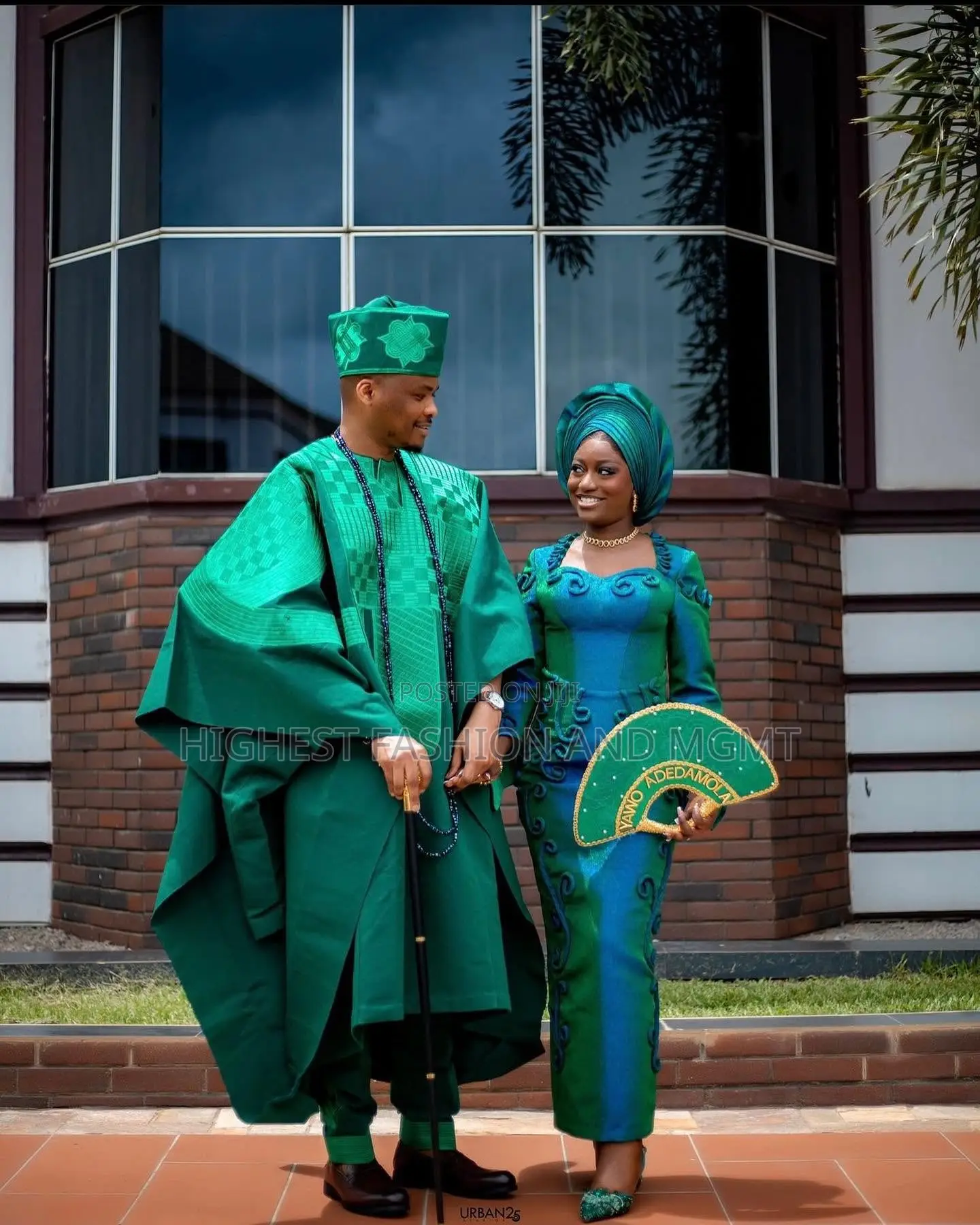 Forest Green Sculpted Gown Patterned Agbada Set