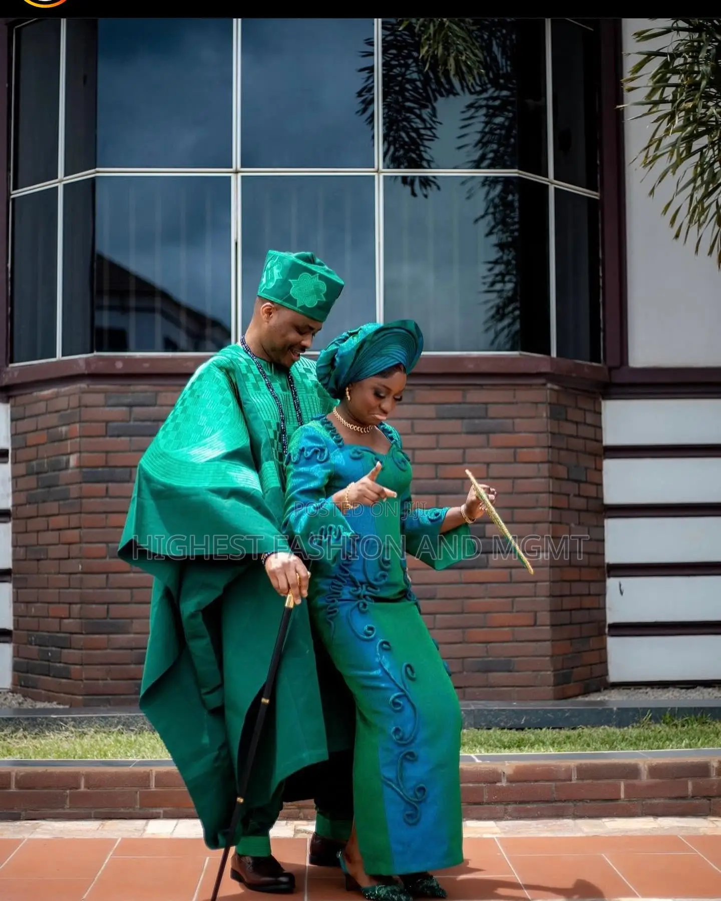 Forest Green Sculpted Gown Patterned Agbada Set