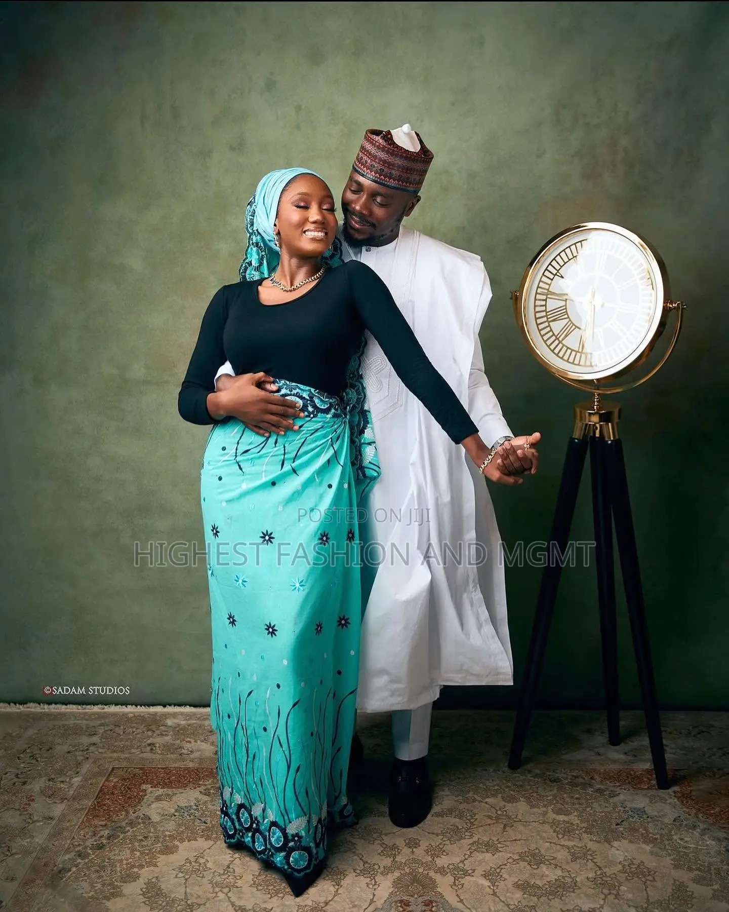 Black Aqua Wrapper Set White Agbada
