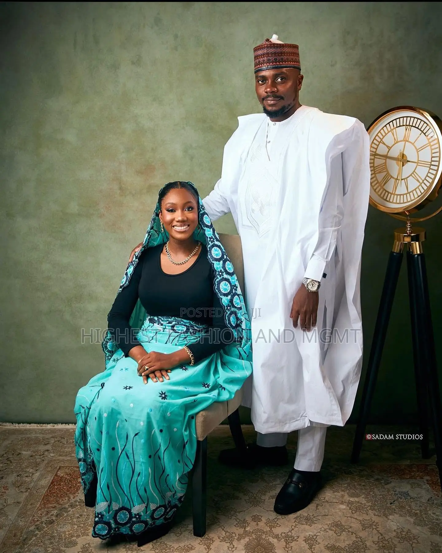 Black Aqua Wrapper Set White Agbada