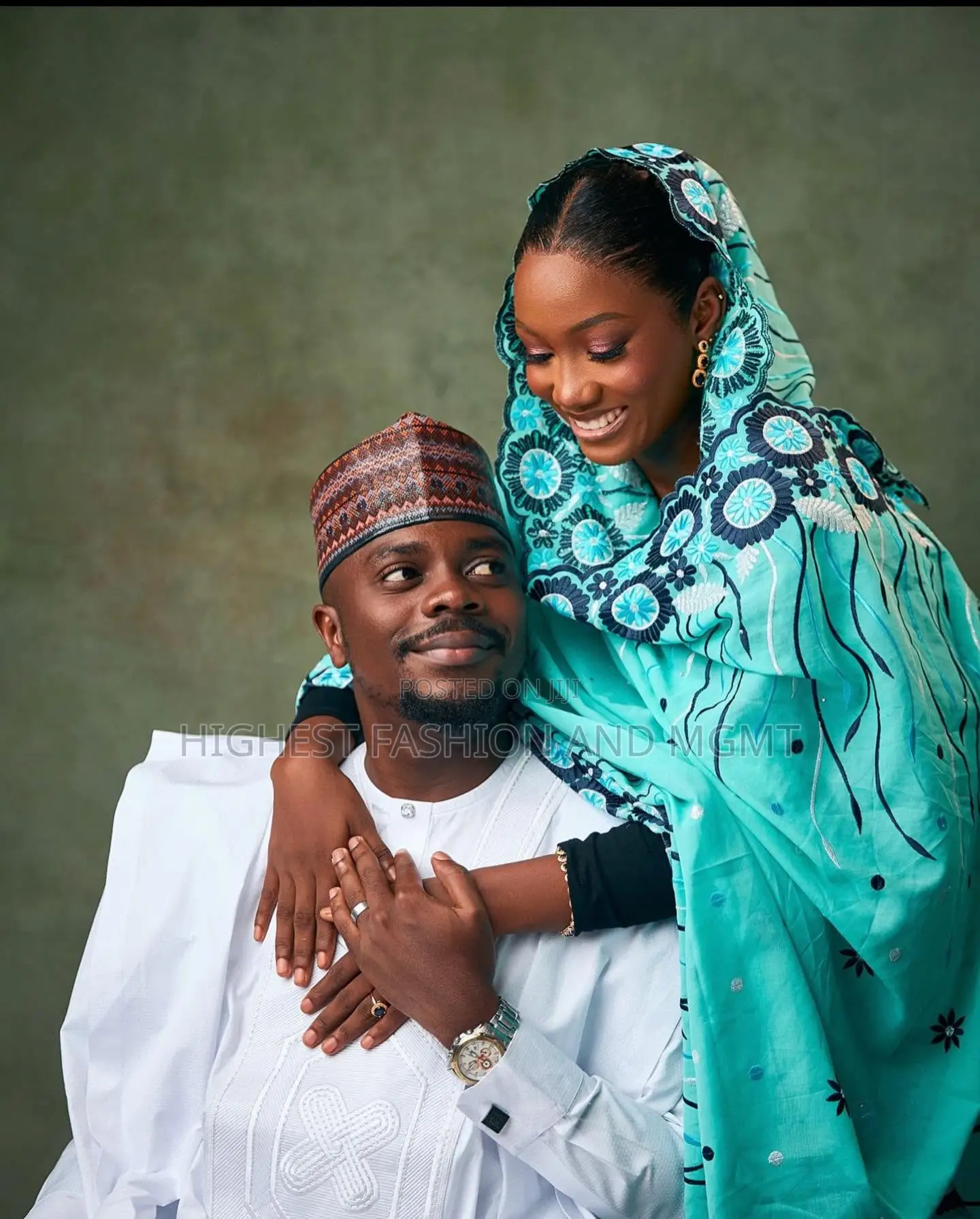 Black Aqua Wrapper Set White Agbada