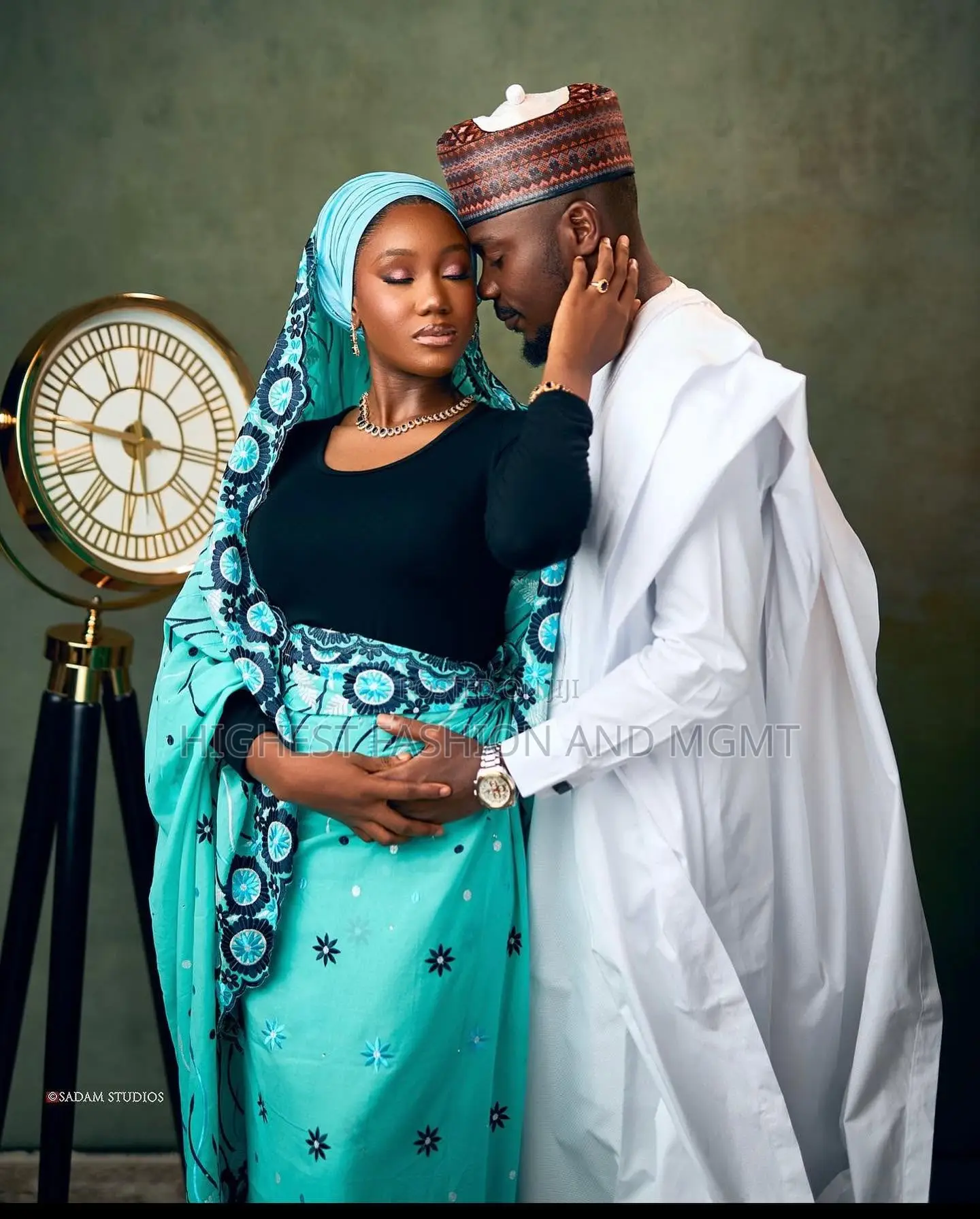 Black Aqua Wrapper Set White Agbada