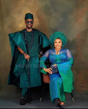 Teal Traditional Aso Oke Gown and Teal Aso Oke Agbada