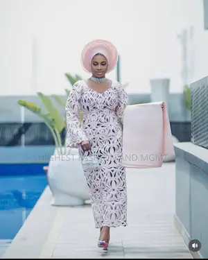 Laser-Cut Lace Gown Blush Agbada Set