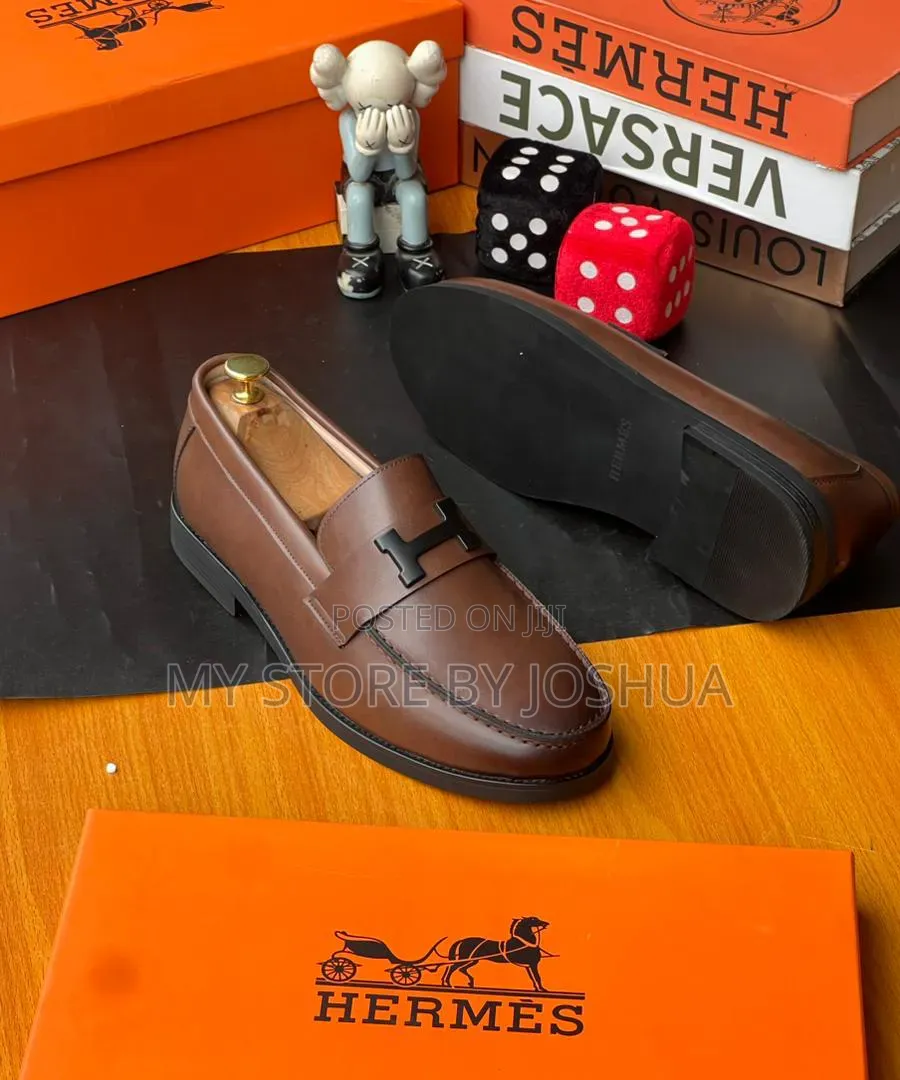 Hermès H-Buckle Leather Loafers (Brown)